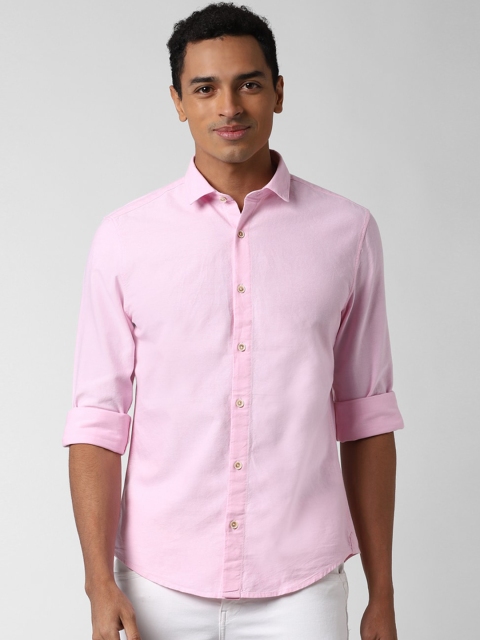 Peter England Casuals Men Pink Slim Fit Solid Pure Cotton Casual Shirt