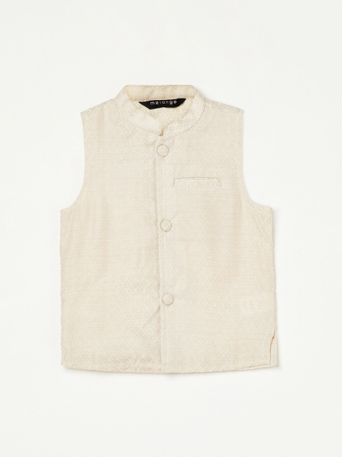 Melange by Lifestyle Boys Off White Woven Design Cotton Waistcoat