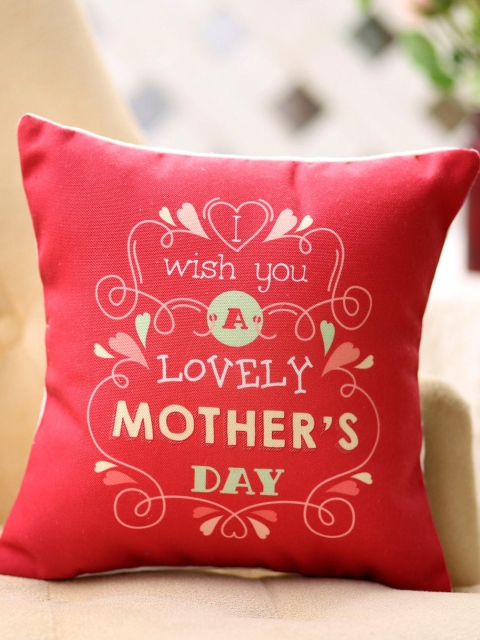 Ferns N Petals Red Mother's Day Wishes Printed Cushion Cover