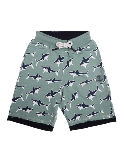 Stupid Cupid Boys Sea Green & Navy Blue Tropical Print Regular Fit Regular Shorts