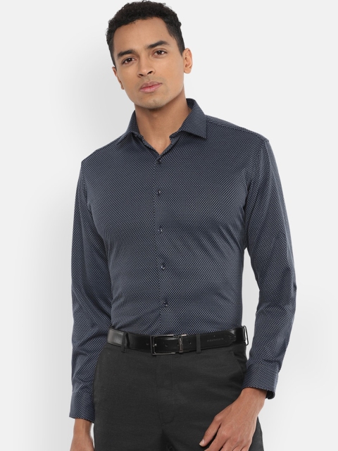 Van Heusen Men Charcoal Grey & White Slim Fit Self Design Formal Shirt