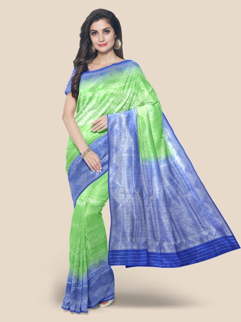 KLM Fashion Mall Green & Blue Zari Woven Design Banarasi Saree