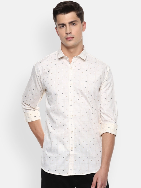 V Dot Men Off-White Slim Fit Printed Casual Shirt