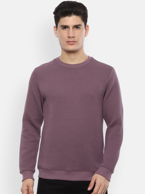 V Dot Men Purple Self Design Pullover Sweatshirt