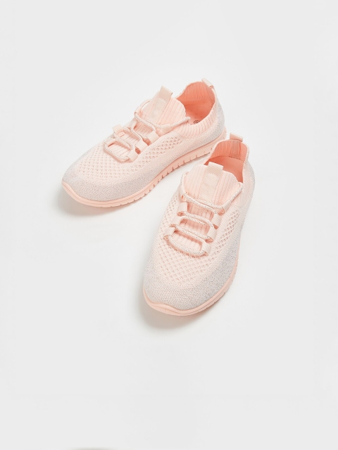 Fame Forever by Lifestyle Girls Peach-Coloured Woven Design PU Sneakers Casual Shoes