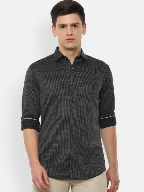 V Dot Men Black & Grey Slim Fit Striped Casual Shirt