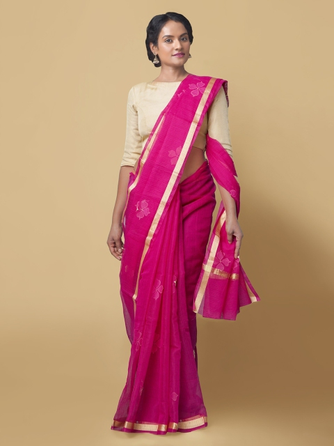 Unnati Silks Pink Pure Cotton Embroidered Kota Saree