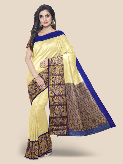 KLM Fashion Mall Yellow & Golden Checked Chanderi Saree