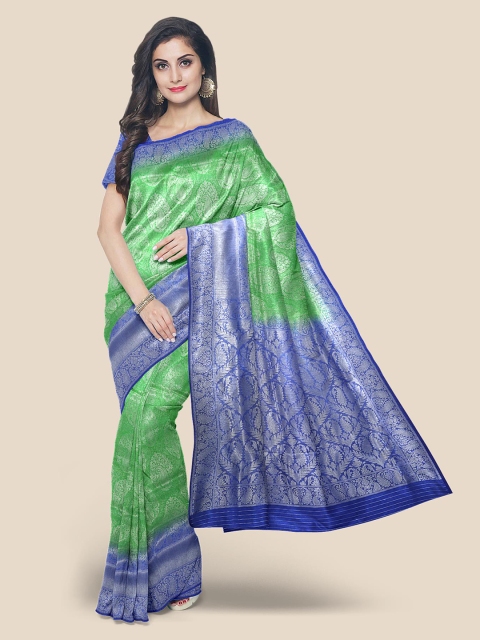 KLM Fashion Mall Green & Off-White Woven Design Banarasi Saree