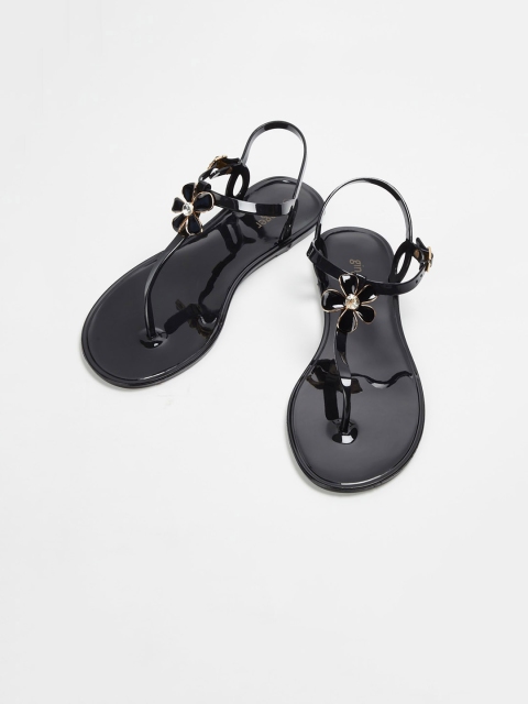 Ginger by Lifestyle Women Black Embellished T-Strap Flats