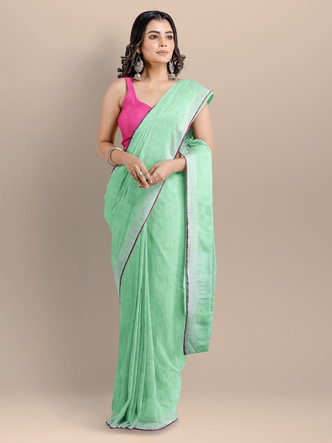 BharatSthali Sea Green Pure Cotton Solid Mangalagiri Saree