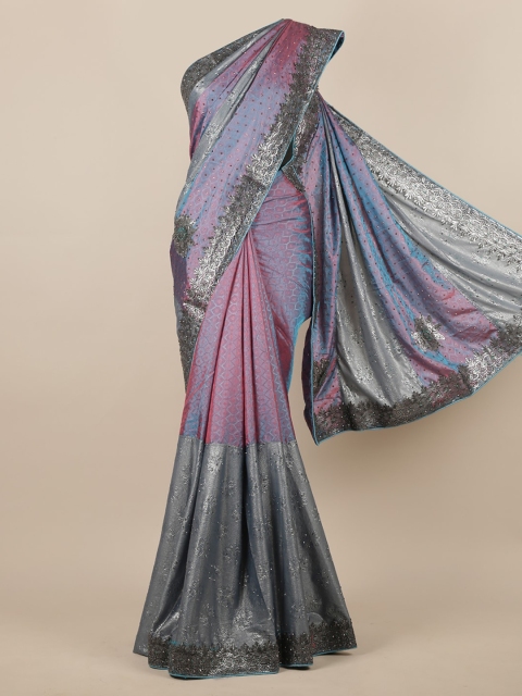 Pothys Grey & Pink Woven Design & Embellished Saree