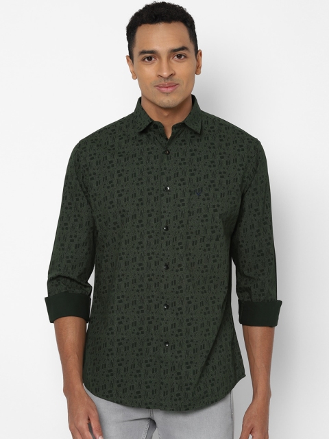 Allen Solly Men Green & Black Slim Fit Printed Casual Shirt