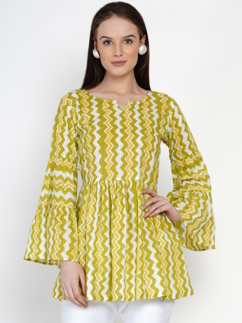 FABNEST Lime Green & Yellow Geometric Printed Flared Sleeves Pure Cotton A-Line Longline Top
FABNEST Lime Green & Yellow Geometric Printed Flared Sleeves Pure Cotton A-Line Longline Top