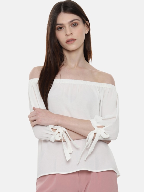 Allen Solly Woman White Off-Shoulder Bardot Top