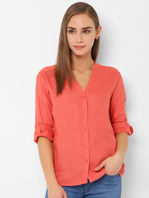 Allen Solly Woman Coral Orange Regular Fit Solid Casual Shirt