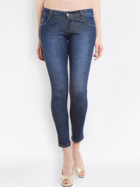 fungus Women Navy Blue Solid Slim Fit High Rise Cropped Jeans