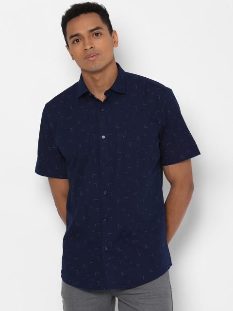 Allen Solly Men Navy Blue Slim Fit Printed Pure Cotton Casual Shirt