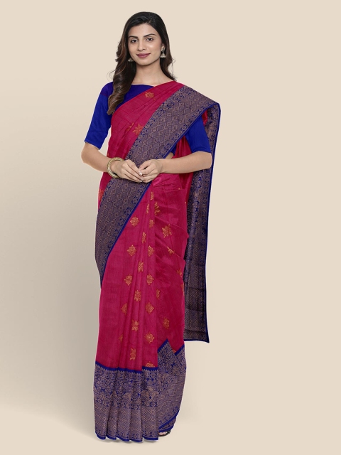 KLM Fashion Mall Magenta & Orange Woven Design Chanderi Saree