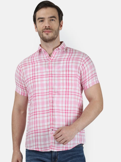 Monte Carlo Men Pink & White Regular Fit Checked Casual Shirt