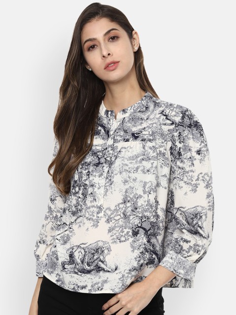 Van Heusen Woman Off White & Navy Blue Abstract Print Mandarin Collar Shirt Style Top
Van Heusen Woman Off White & Navy Blue Abstract Print Mandarin Collar Shirt Style Top