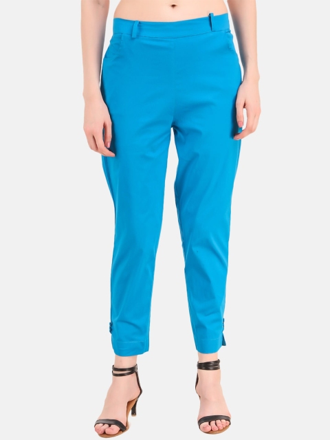 Aawari Women Blue Regular Fit Solid Regular Trousers