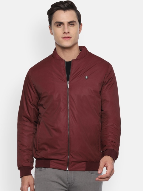 Louis Philippe Men Maroon Solid Bomber Jacket
