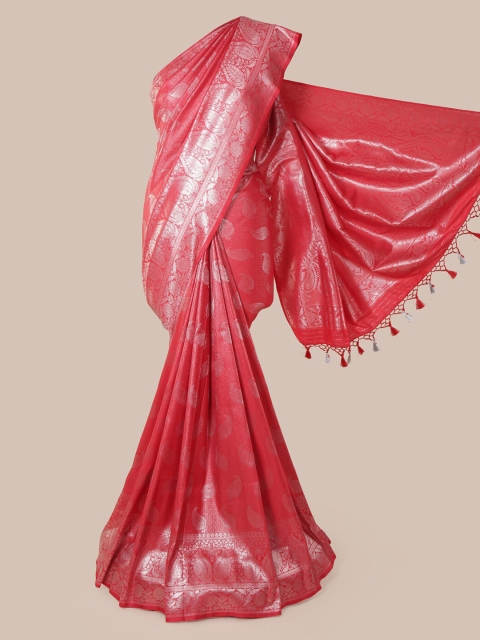Pothys Red & Silver-Toned Pure Silk Woven Design Banarasi Saree