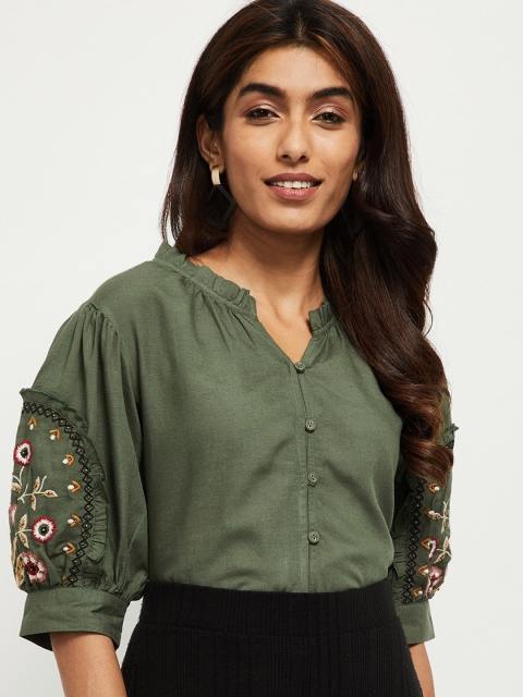 max Green Embroidered Mandarin Collar Puff Sleeves Bohemian Georgette Top Shirt Style
max Green Embroidered Mandarin Collar Puff Sleeves Bohemian Georgette Top Shirt Style