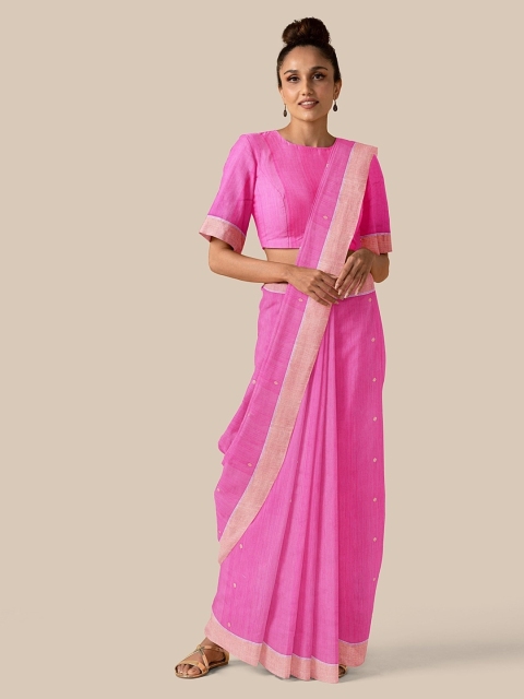 Taneira Pink Silk Cotton Printed Chanderi Saree