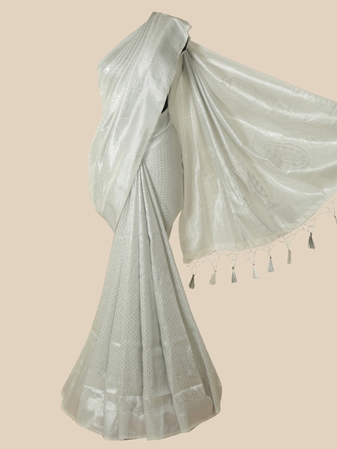 Pothys White & Silver-Coloured Pure Silk Woven Design Banarasi Saree