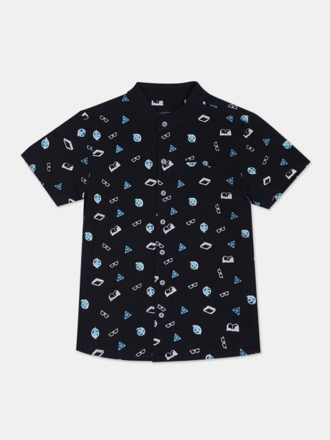 Cherokee Boys Navy Blue & White Regular Fit Printed Casual Shirt