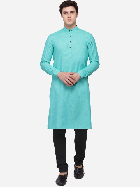 Modi Kurta Men Sea Green Mandarin Collar Straight Kurta