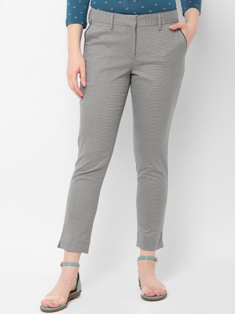 Allen Solly Woman Grey Self-Design Slim Fit Regular Trousers