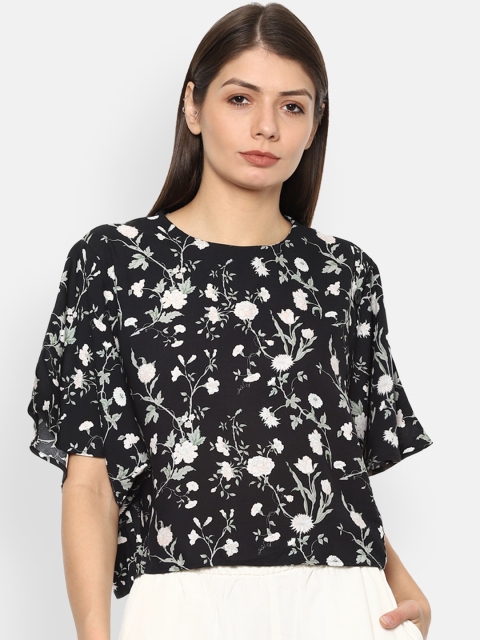 Van Heusen Woman Black & White Floral Printed Regular Top