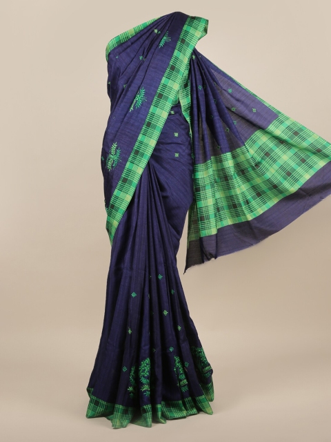 Pothys Blue Embroidered Jute Silk Saree