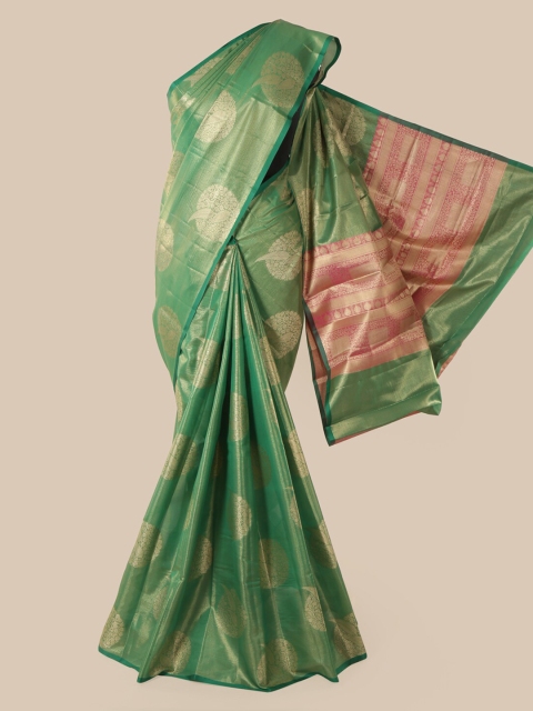 Pothys Green & Gold-Toned Tissue Woven Design Saree