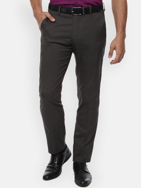 Van Heusen Men Brown Slim Fit Solid Formal Trousers