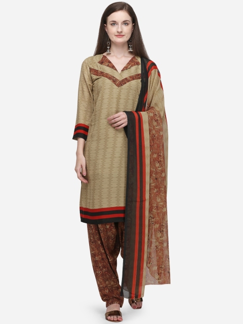 VENISA Women Beige & Brown Printed Kurta with Patiala & Dupatta