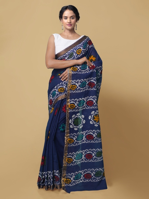 Unnati Silks Blue Pure Cotton Printed Patola Saree