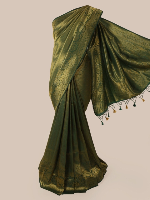 Pothys Green & Gold-Toned Pure Silk Woven Design Banarasi Saree