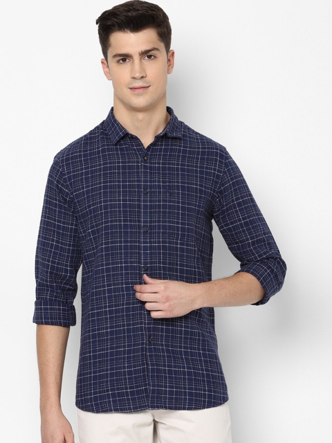 Allen Solly Men Navy Blue & White Linen Slim Fit Checked Casual Shirt