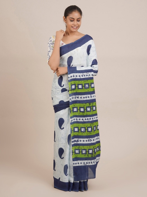 Pothys Blue Printed Pure Cotton Saree