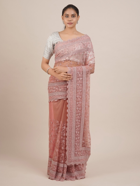 Pothys Mauve & Off-White Net Embroidered Saree