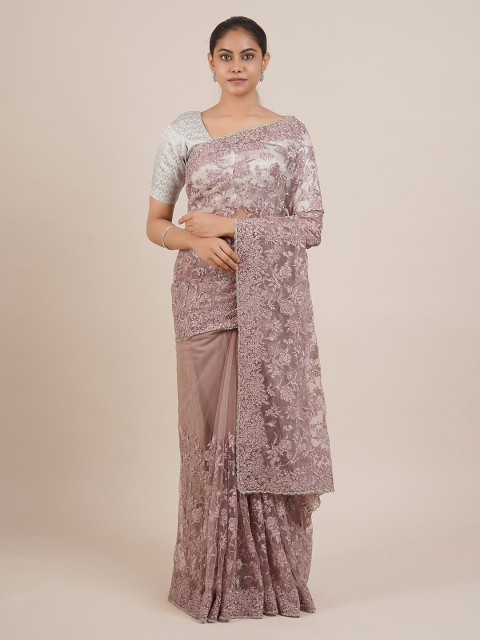 Pothys Lavender Embroidered Supernet Saree
