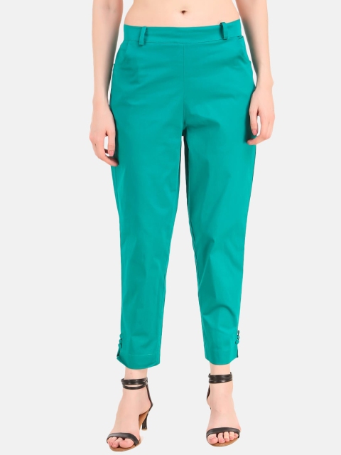 Aawari Women Teal Regular Fit Solid Regular Trousers