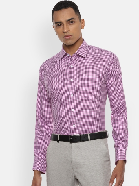 Van Heusen Men Magenta & White Slim Fit Checked Formal Shirt
