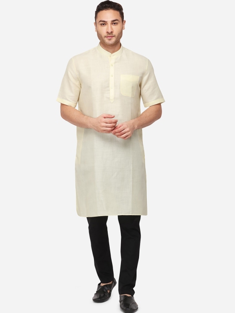 Modi Kurta Men Yellow Mandarin Collar Straight Kurta