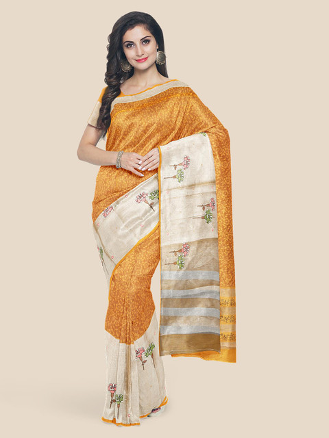 Kalamandir Orange & Cream-Coloured Cotton Blend Printed Saree
Kalamandir Orange & Cream-Coloured Cotton Blend Printed Saree