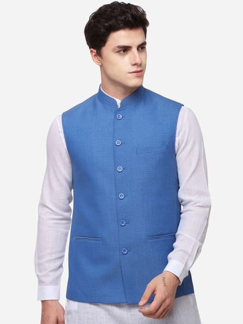 MODI JACKET Men Blue Self Design Nehru Jacket
